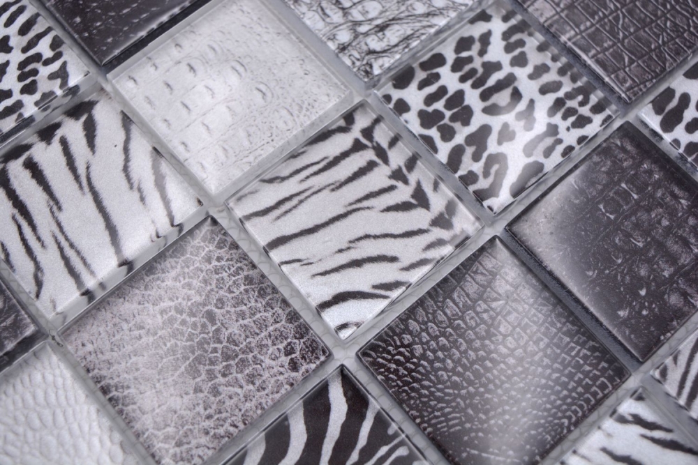 Mosaico Mosaico de vidrio cuadrado Wildlife negro Translucido Wildlife look negro brillante