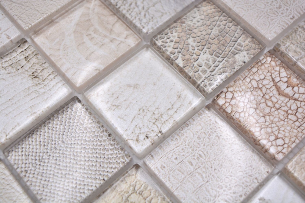 Mosaico cuadrado de vidrio mosaico de vida silvestre de color beige translucido mirada vida silvestre brillante