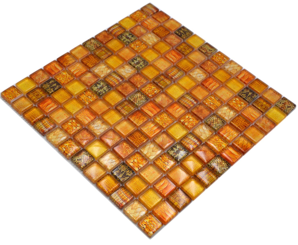 Mosaico cuadrado de vidrio mosaico de vida silvestre de color naranja translucido vida silvestre mirada brillante