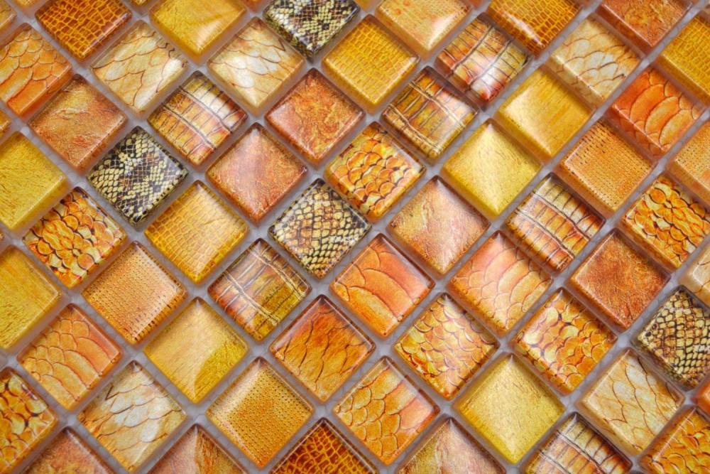 Mosaico cuadrado de vidrio mosaico de vida silvestre de color naranja translucido vida silvestre mirada brillante
