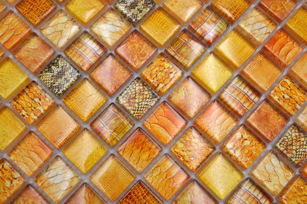 Glasmosaik Mosaikfliese orange glänzend Snake Wand Küche Bad Dusche - 68-WL44