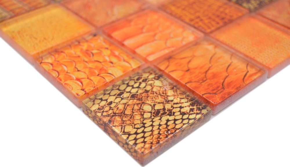 Glasmosaik Mosaikfliese SNAKE Orange Gelb Ockerbraun Fliesenspiegel Wand - 78-W48