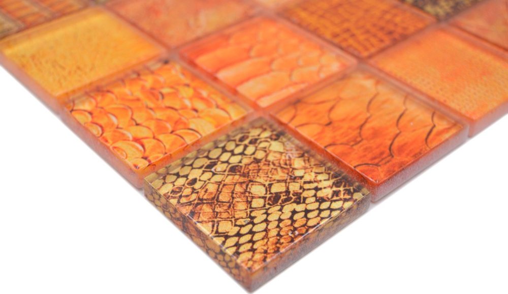 Mosaique Carre Mosaique de verre Wildlife orange translucide aspect vie sauvage brillant