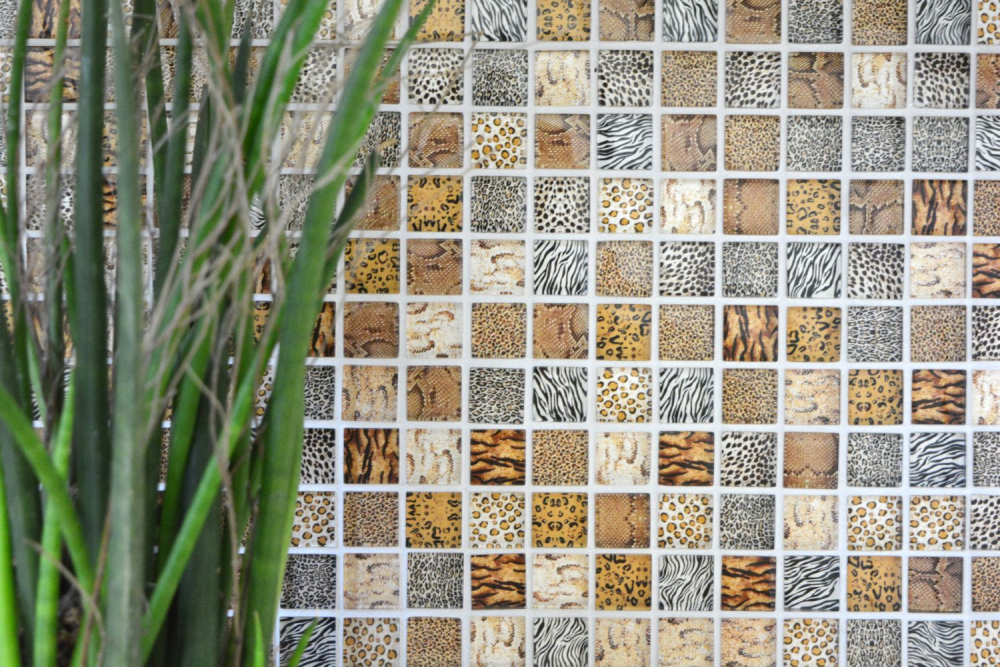 Mosaique Carre Mosaique de verre Wildlife lightbrown Translucide aspect vie sauvage brun clair brillant