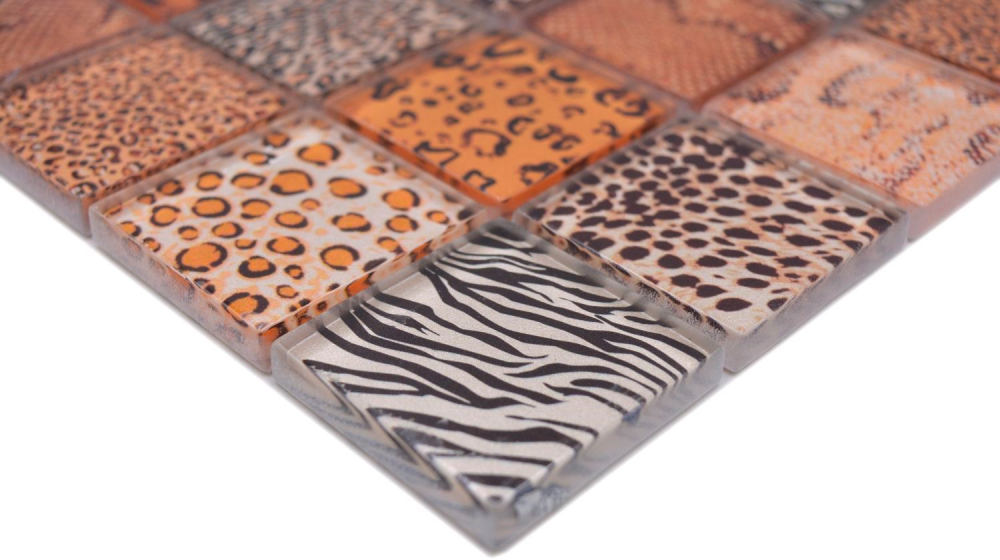 Mosaico Mosaico de vidrio cuadrado Wildlife marron claro Translucido Wildlife look marron claro brillante