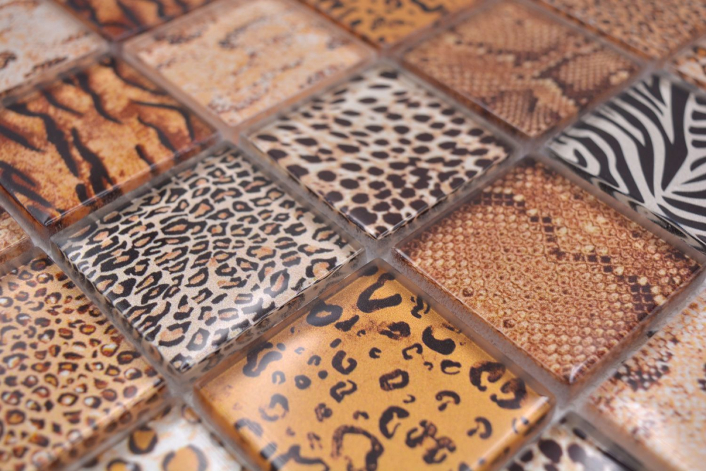 Mosaico Mosaico de vidrio cuadrado Wildlife marron claro Translucido Wildlife look marron claro brillante