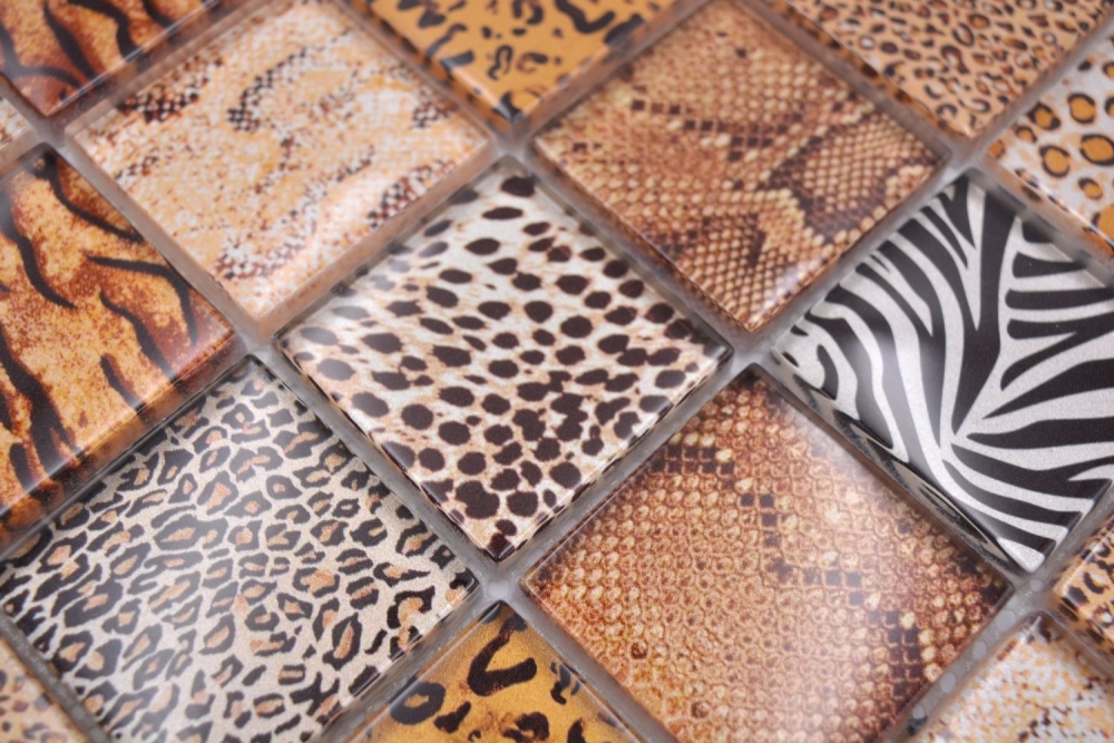 Mosaico Mosaico de vidrio cuadrado Wildlife marron claro Translucido Wildlife look marron claro brillante