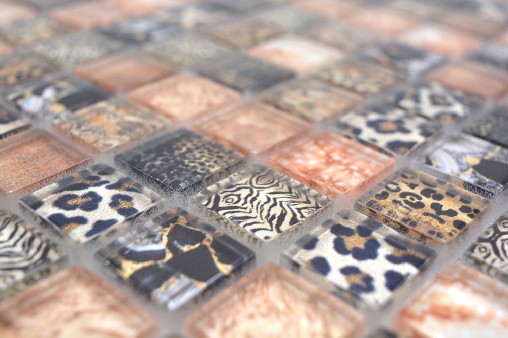 Mosaico Mosaico de vidrio cuadrado Wildlife marron Translucido Wildlife look marron brillante