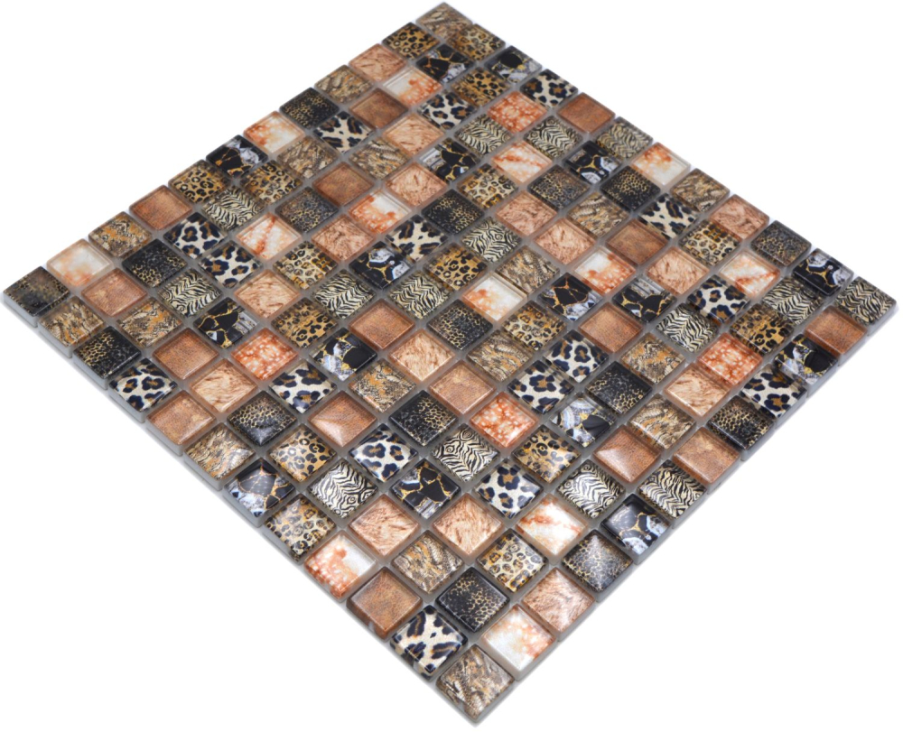 Mosaico Mosaico de vidrio cuadrado Wildlife marron Translucido Wildlife look marron brillante