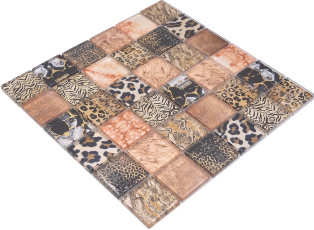 Mosaico Mosaico de vidrio cuadrado Wildlife marron Translucido Wildlife look marron brillante