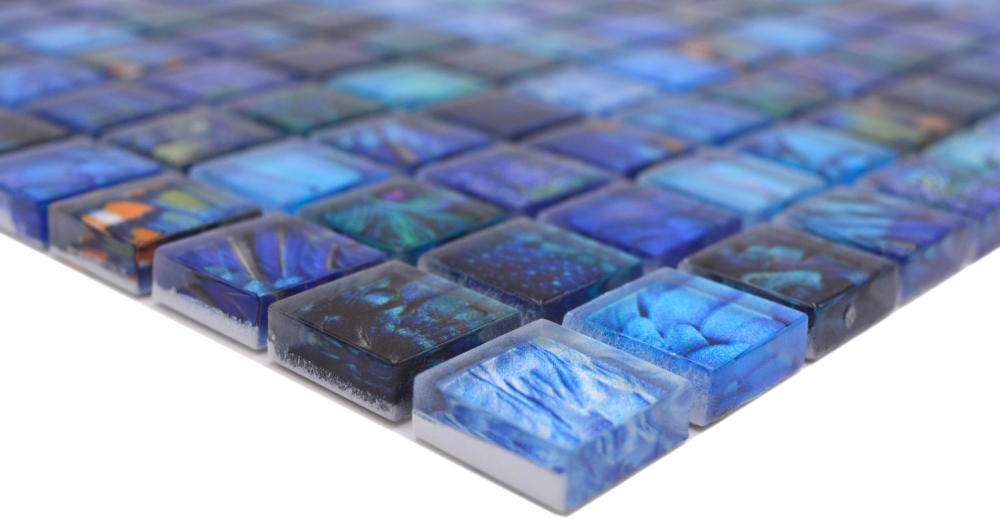 Mosaico Mosaico de vidrio cuadrado Wildlife azul Translucido Wildlife look azul brillante