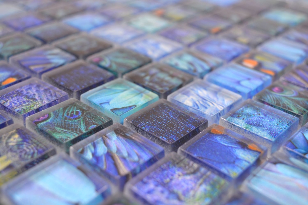 Mosaico Mosaico de vidrio cuadrado Wildlife azul Translucido Wildlife look azul brillante