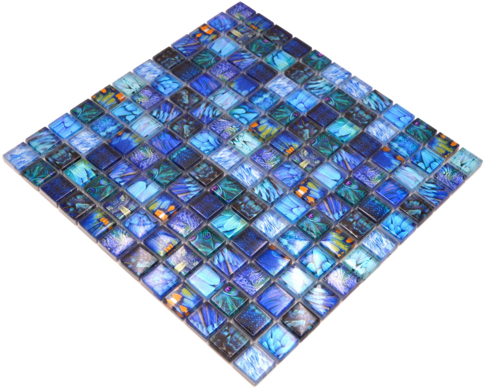Mosaico Mosaico de vidrio cuadrado Wildlife azul Translucido Wildlife look azul brillante