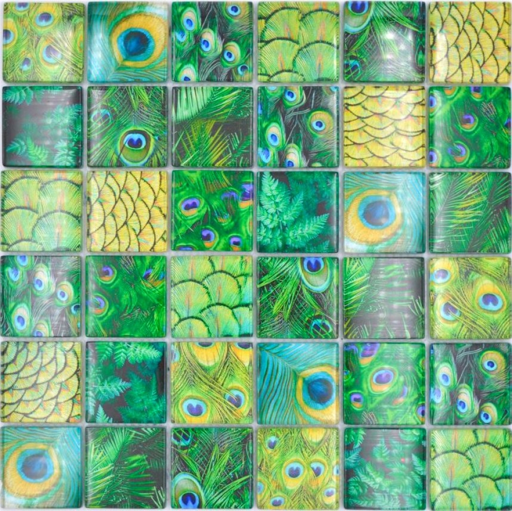 Glasmosaik Mosaikfliese PFAU Hellgrün Dunkelgrün Mix Fliesenspiegel Wand - 78-W88