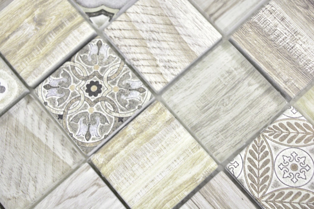 Mosaique imitation bois translucide Crystal creme brun brillant - 10 feuilles de mosaique