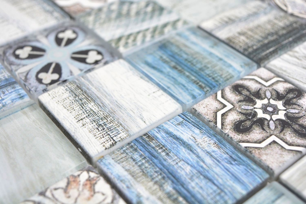 Mosaique imitation bois translucide Crystal bleu clair brillant - 10 feuilles de mosaique