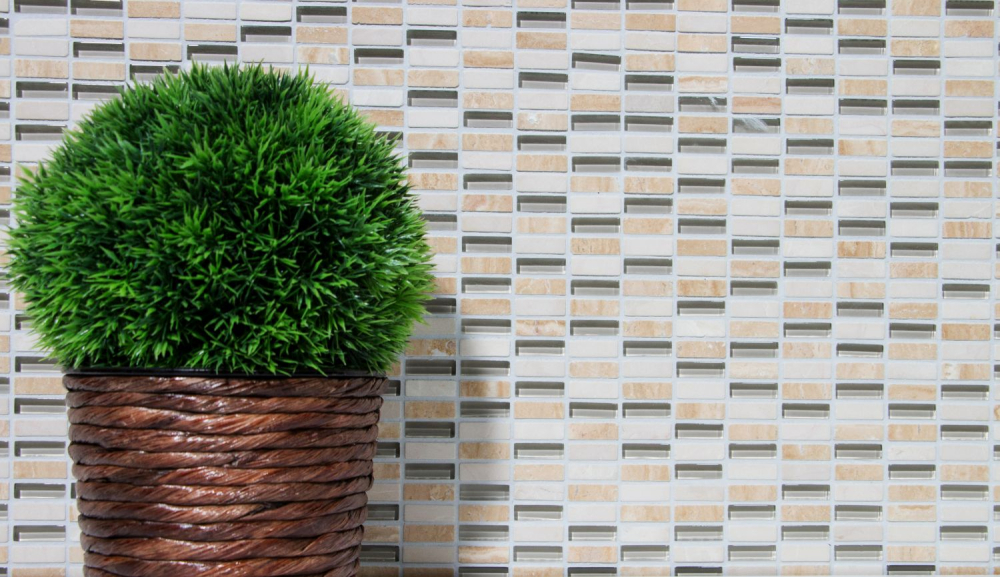 Batonnets de mosaique de verre pierre mix beige mix translucide aspect croise brillant