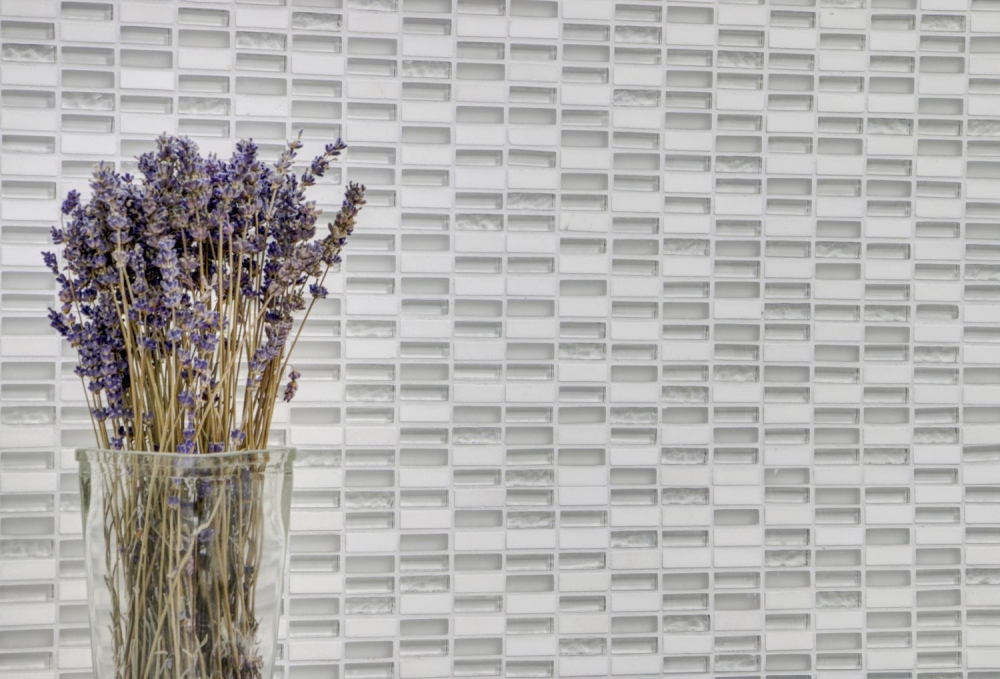 Batonnets de mosaque de verre pierre mix blanc mat mix translucide optique croise brillant