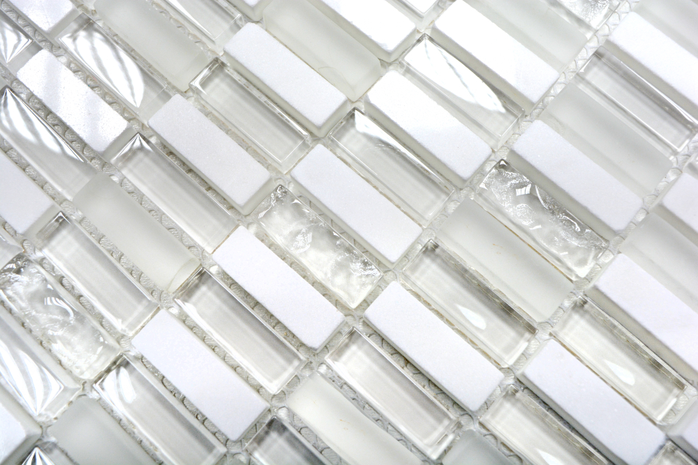 Batonnets de mosaque de verre pierre mix blanc mat mix translucide optique croise brillant