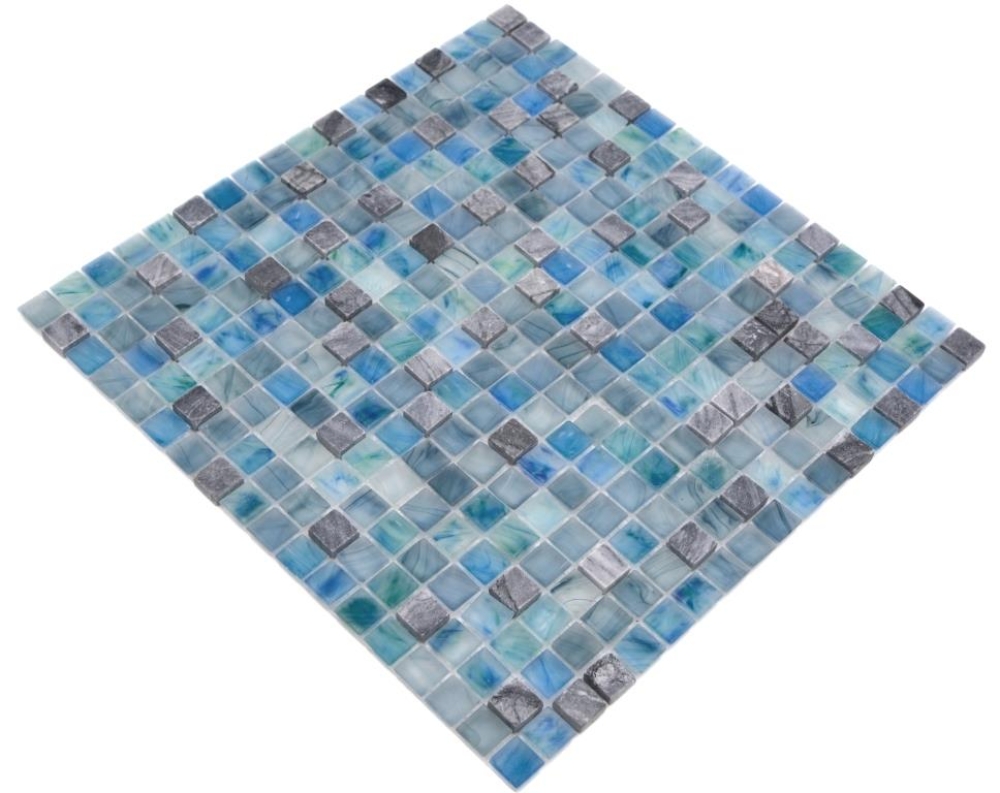 Glasmosaik Naturstein Mosaikfliese Rustikal grünblau Cream 92-XCR1501