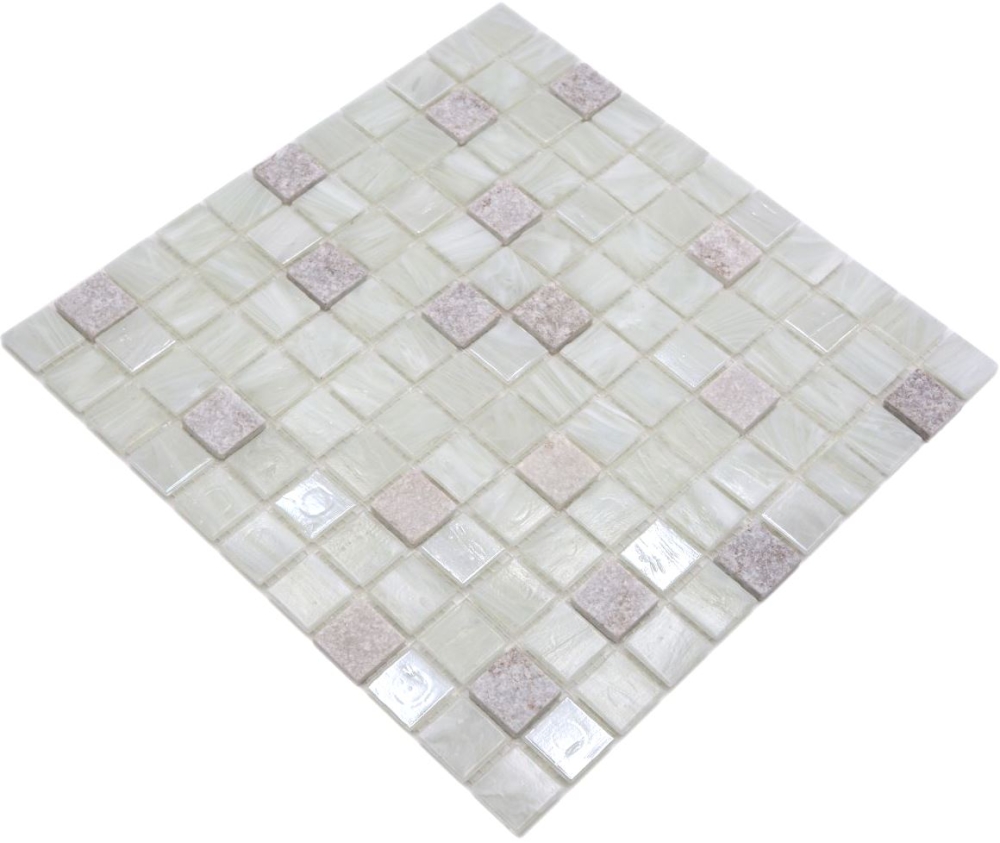 Mosaique Carre Mosaique de verre Pierre mix Cream blanc Mix translucide aspect strie brillant