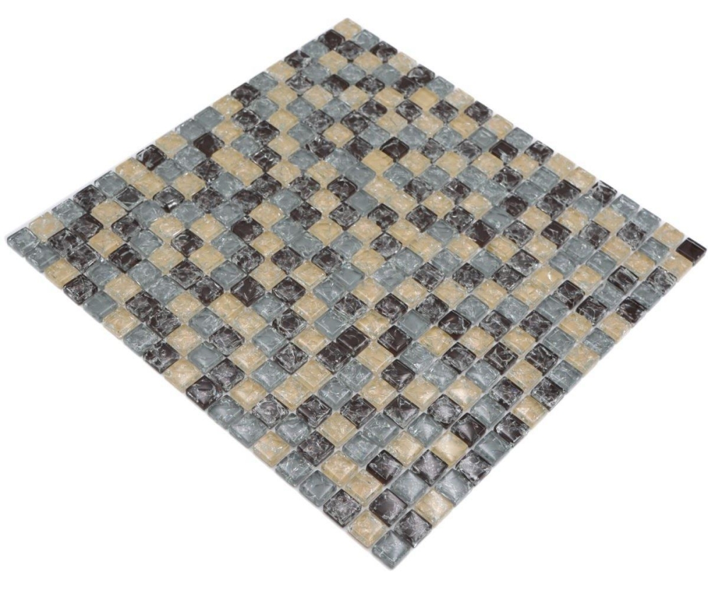 Mosaique Carre Mosaique de verre mix blue beige brown Translucide bleu marron brillant