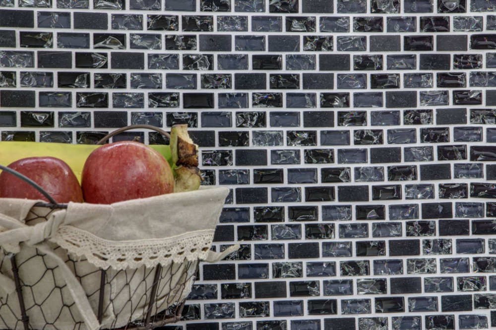 Mosaique Brick Mosaique de verre pierre mix noir mix translucide aspect maconnerie brillant