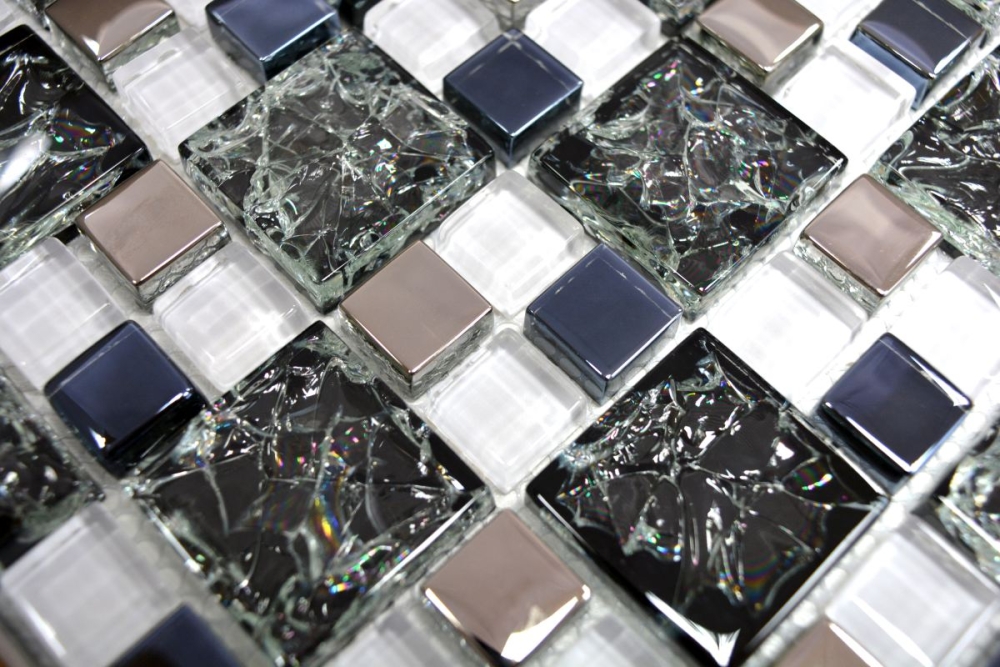 Mosaique de verre Carreau de mosaique acier inoxydable noir argent combinaison mur salle de bain - 88-k1499
