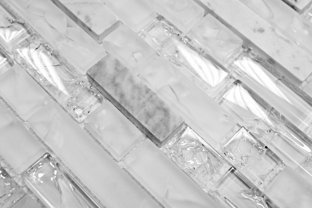 Mosaik Verbund Glasmosaik Stein mix weiß Mix Transluzent Mauerverbandoptik glänzend