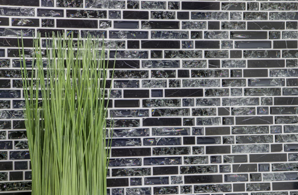 Mosaique composite Mosaique de verre Pierre mix noir Mix translucide Aspect de raccord de mur brillant