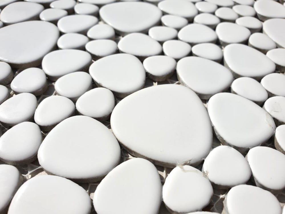 Mosaique aspect galet Ceramique blanc brillant - 10 feuilles de mosaique