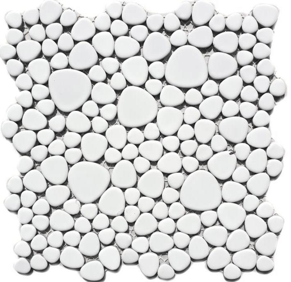 Mosaique aspect galet Ceramique blanc brillant - 10 feuilles de mosaique