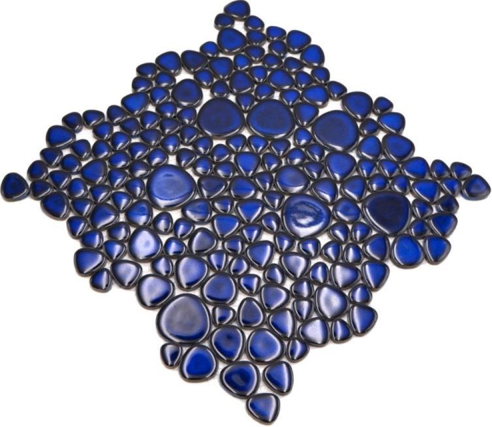 Mosaique de galets Drops bleu cobalt brillant Pierres Ceramiques Pierres de mosaique Sol de douche Paroi de douche 12-0405