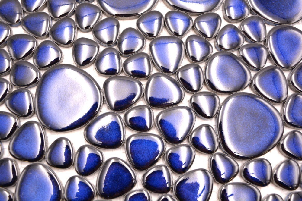 Mosaique aspect galet Ceramique bleu cobalt mat - 10 feuilles de mosaique