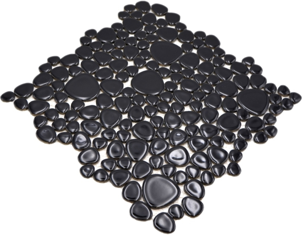 Mosaik Kiesel uni schwarz glänzend Keramik Kieseloptik