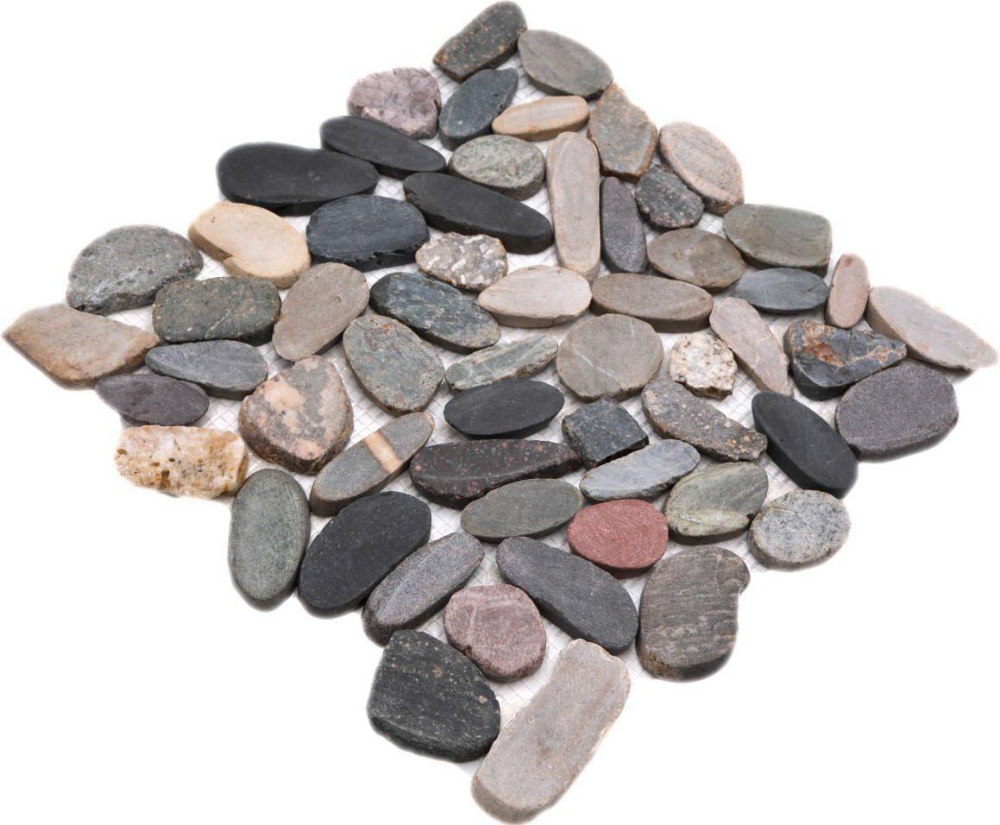 Flusskiesel Steinkiesel Steinboden geschnitten flach gelb beige grau anthrazit 30-0104