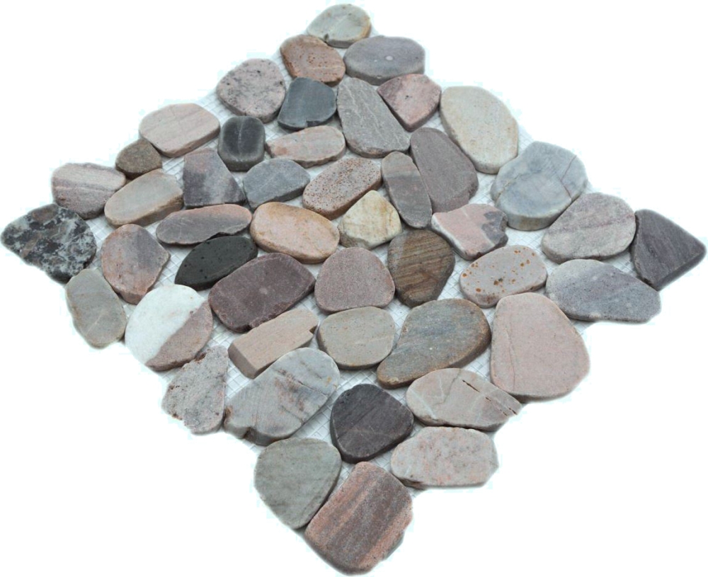 Mosaico guijarro corte mezcla beige gris rojo fluor guijarro aspecto guijarro mate