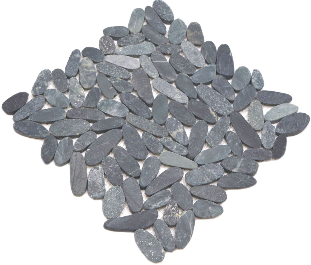 Mosaico guijarro corte uni negro 5 7 Fluoro guijarro aspecto mate