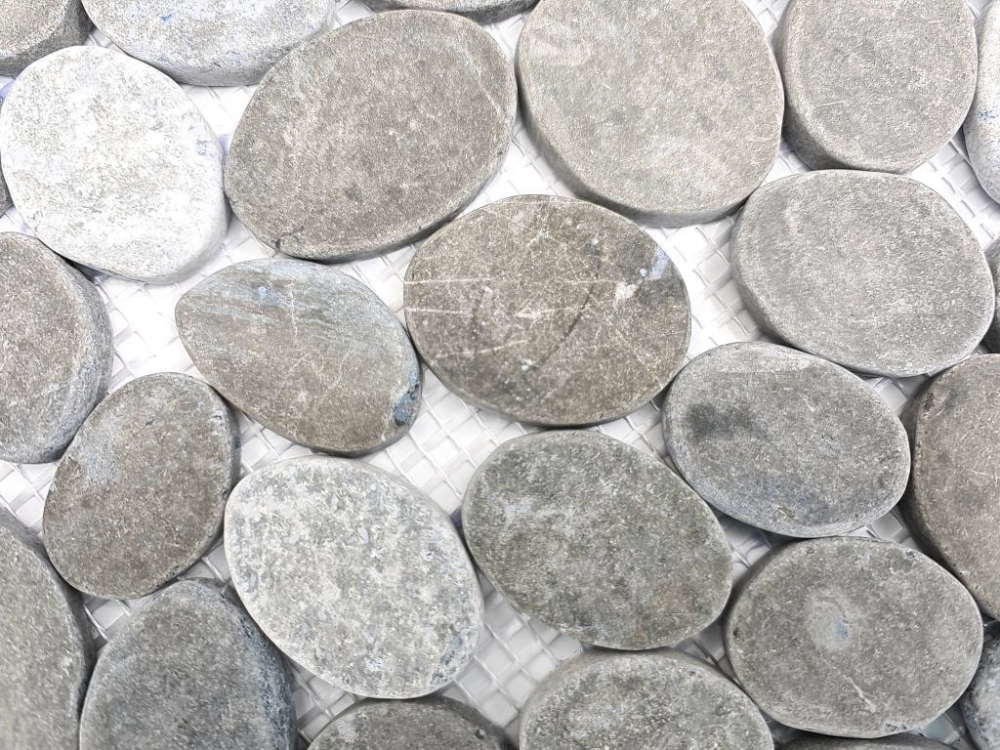 Flusskiesel Steinkiesel Steinboden geschnitten flach anthrazit grau - 30-SANI