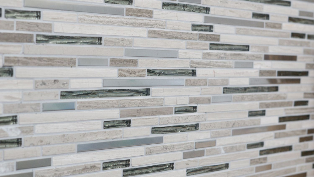 Mosaico de vidrio piedra natural varillas acero inoxidable marmol gris blanco gris claro plata revestimiento pared WC Bano - 86-SV85 - Kopie