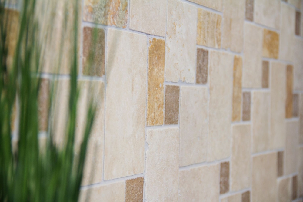 Mosaik Mini Pattern mix Travertin Kombinationsoptik beige braun matt