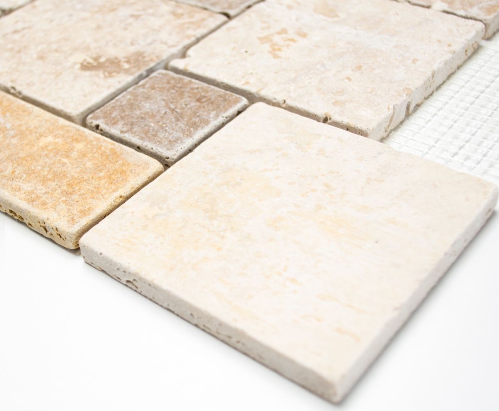 Mosaik Mini Pattern mix Travertin Kombinationsoptik beige braun matt