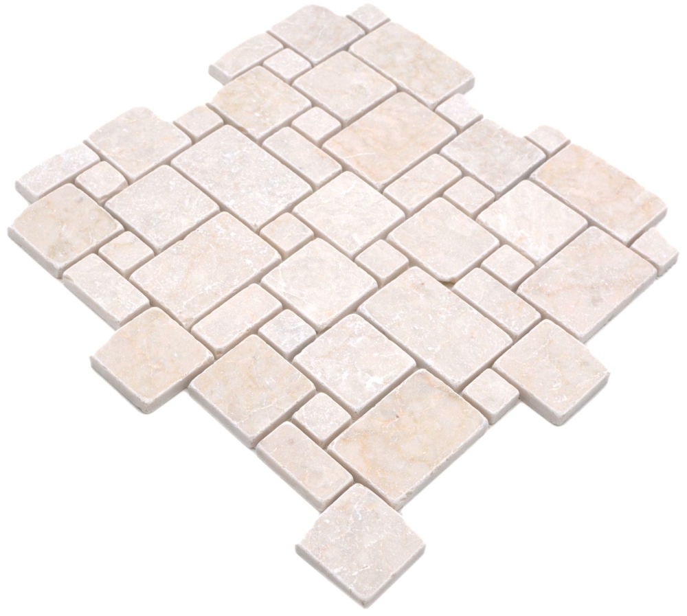 Mosaique aspect combine marbre ivoire mat - 10 feuilles de mosaique