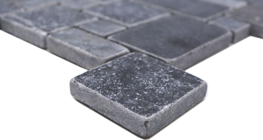Mosaïque Mini Motif Marbre Antique Nero, aspect combiné, noir mat