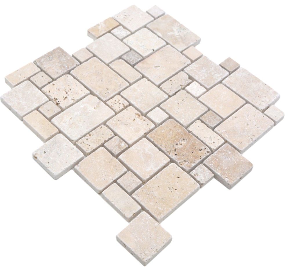 Naturstein Mosaikfliesen Terrasse Travertin beige matt Wand Boden Küche Bad Dusche - 40-FP46