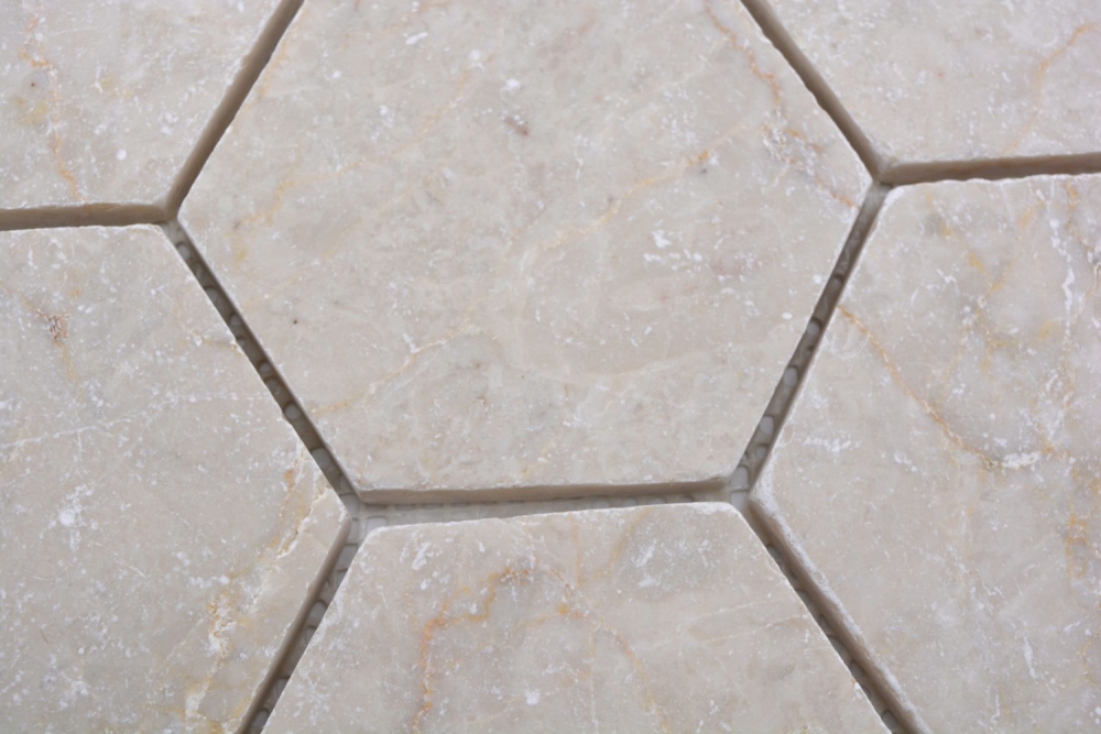 Mosaïque Hexagonale Botticino Marbre Antique Aspect Hexagonal Ivoire Mat