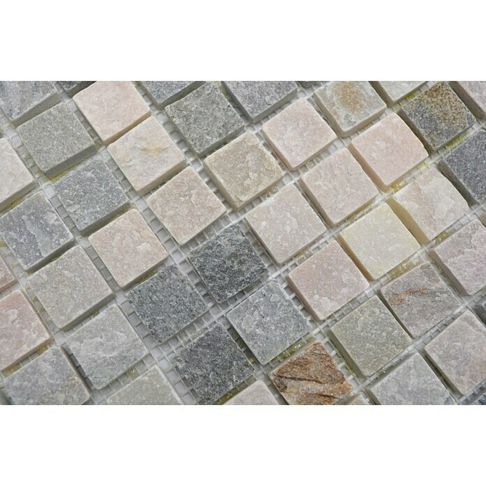 Quarzit Mosaik Naturstein Wandmosaik Bodenmosaik beige grau 36-0206