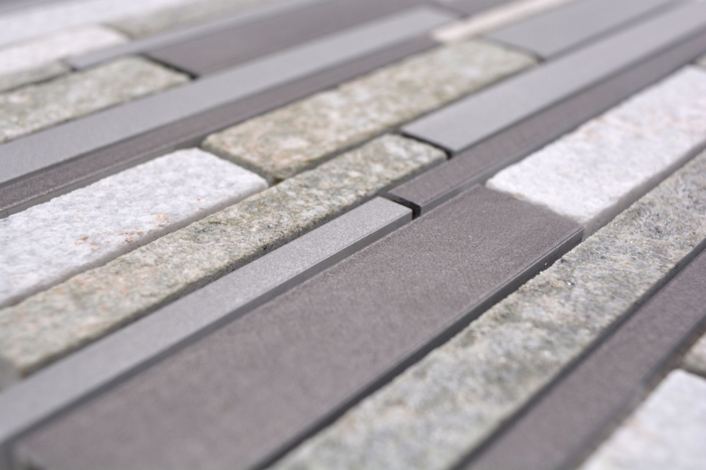 Mosaico composite cuarcita Mezcla aluminio Mezcla composite look gris plata beige claro mate