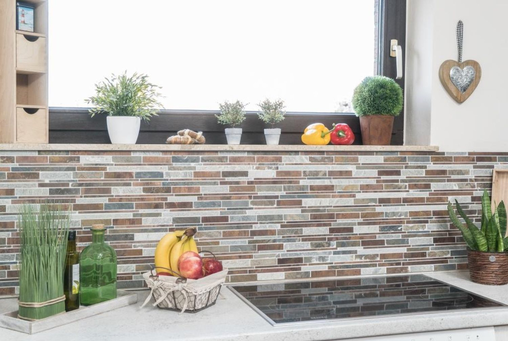 Mosaique pierre composite cuivre mix aspect composite gris rouille cuivre mat