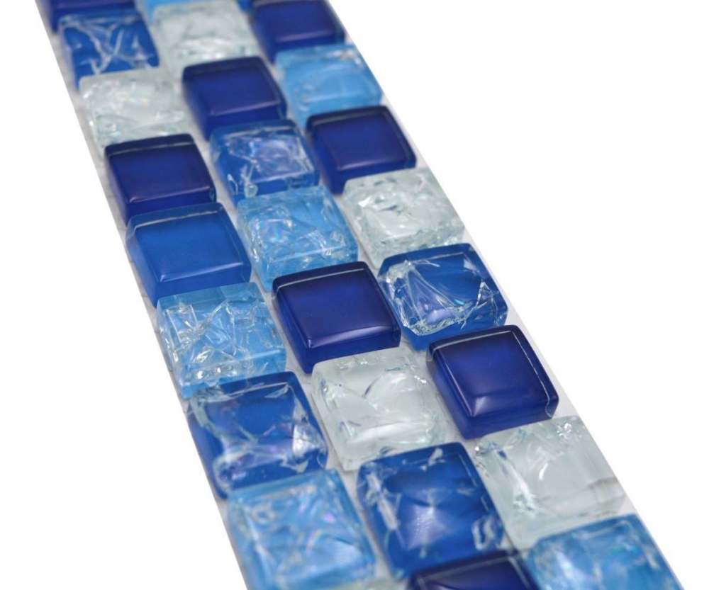 Mosaik Borde Bordüre Glasmosaik bebrochen mix weiss blau